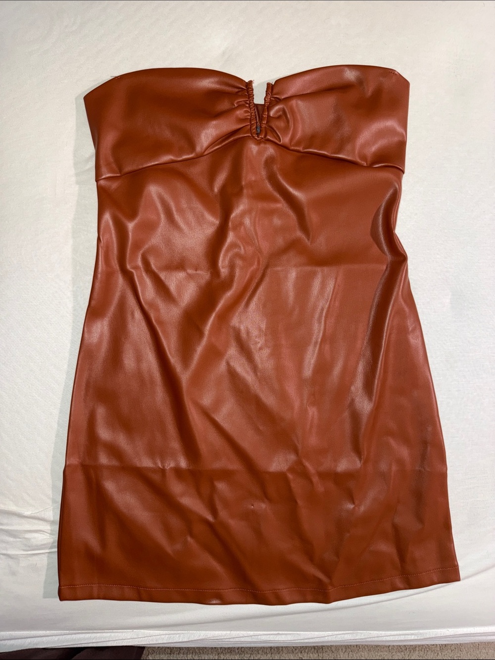 Faux Leather Rust Slip strapless Dress